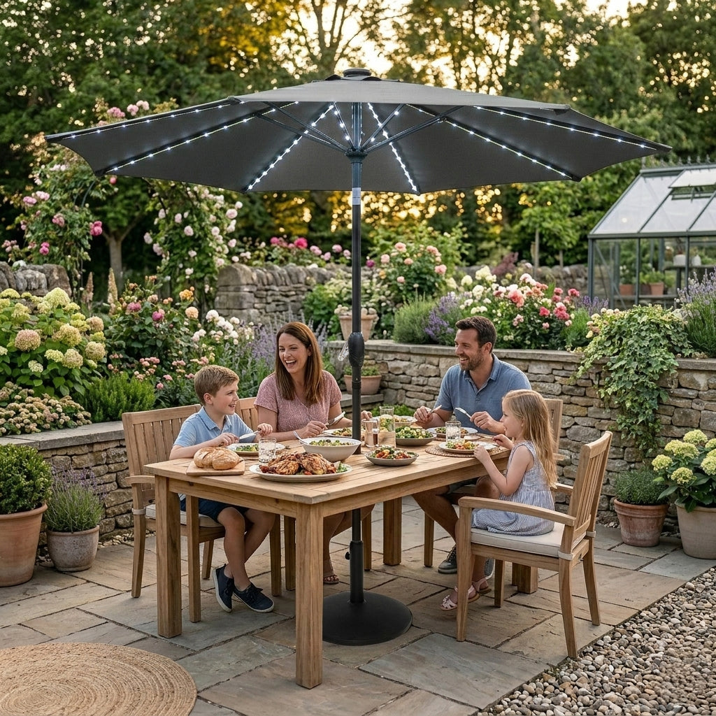 Guarda-Sol Inclinável LED 2,7 m – Cinzento