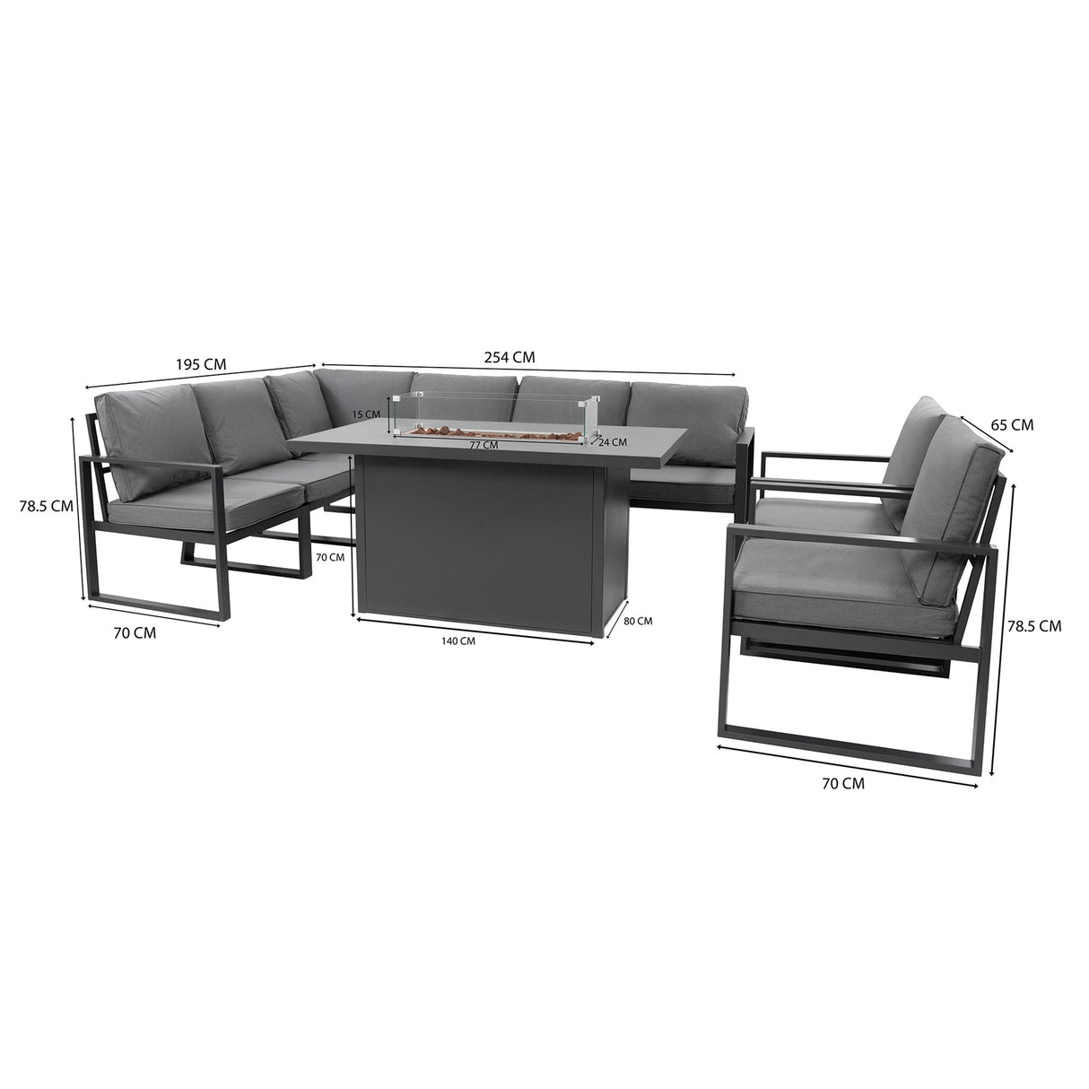 Conjunto de Jardim em Alumínio para 7 Pessoas com Mesa Lareira