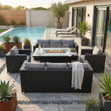 Conjunto de Jardim em Rattan 8 Lugares com Mesa de Fogo a Gás – Preto