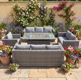 Conjunto de Jardim em Rattan 8 Lugares com Mesa de Fogo a Gás – Cinzento