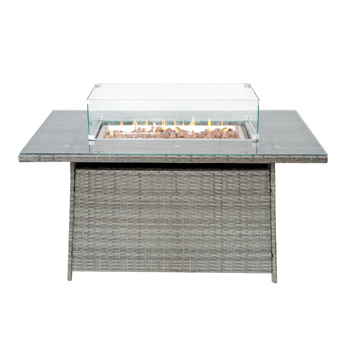 Conjunto de Jardim em Rattan 8 Lugares com Mesa de Fogo a Gás – Cinzento