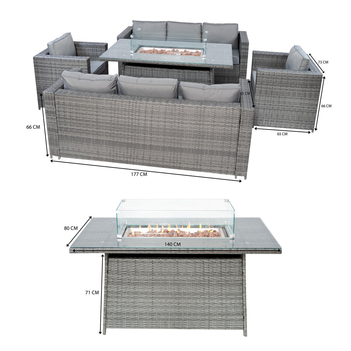 Conjunto de Jardim em Rattan 8 Lugares com Mesa de Fogo a Gás – Cinzento