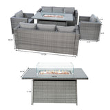 Conjunto de Jardim em Rattan 8 Lugares com Mesa de Fogo a Gás – Cinzento