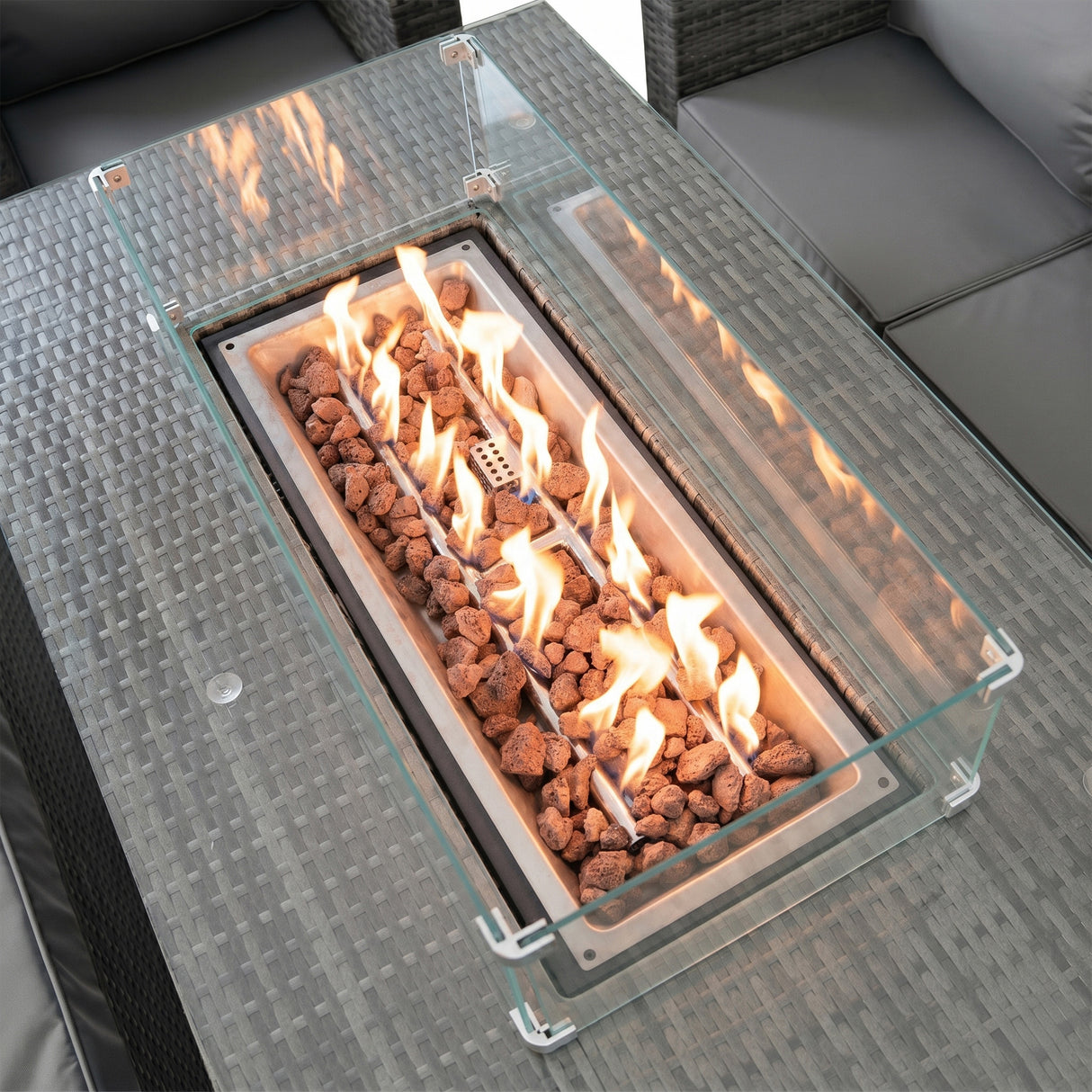 Conjunto de Jardim em Rattan 8 Lugares com Mesa de Fogo a Gás – Cinzento
