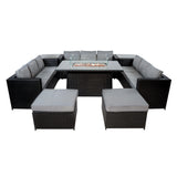 Conjunto de Jardim em Rattan 11 Lugares com Mesa de Fogo a Gás – Preto
