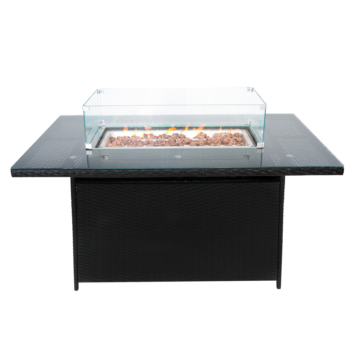 Conjunto de Jardim em Rattan 11 Lugares com Mesa de Fogo a Gás – Preto
