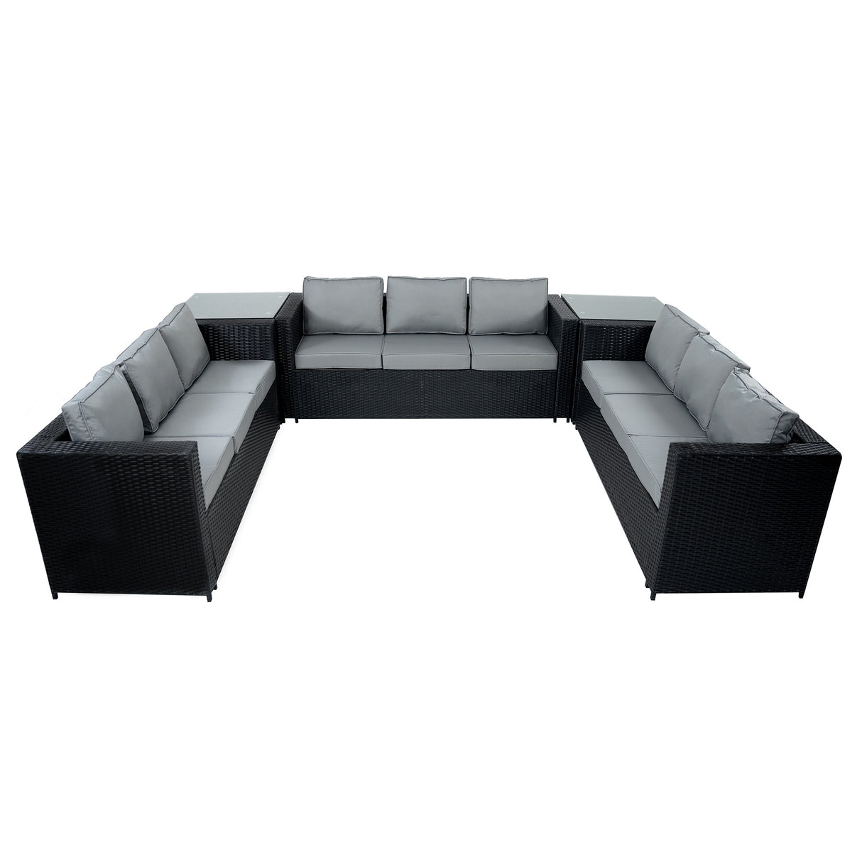 Conjunto de Jardim em Rattan 11 Lugares com Mesa de Fogo a Gás – Preto