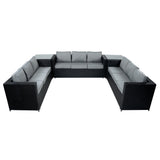 Conjunto de Jardim em Rattan 11 Lugares com Mesa de Fogo a Gás – Preto