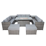 Conjunto de Jardim em Rattan 11 Lugares com Mesa de Fogo a Gás – Cinzento