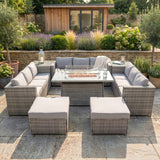 Conjunto de Jardim em Rattan 11 Lugares com Mesa de Fogo a Gás – Cinzento
