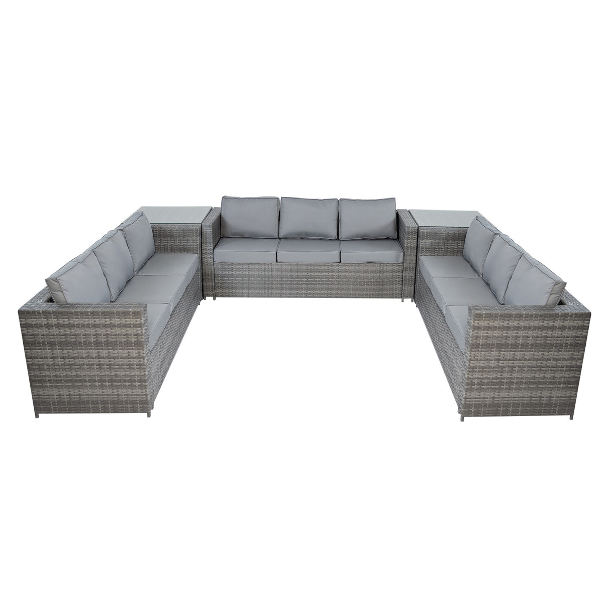 Conjunto de Jardim em Rattan 11 Lugares com Mesa de Fogo a Gás – Cinzento