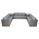 Conjunto de Jardim em Rattan 11 Lugares com Mesa de Fogo a Gás – Cinzento