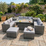 Conjunto de Jardim em Rattan 11 Lugares com Mesa de Fogo a Gás – Cinzento