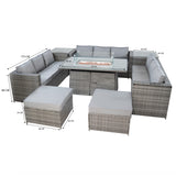 Conjunto de Jardim em Rattan 11 Lugares com Mesa de Fogo a Gás – Cinzento