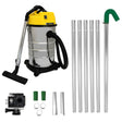 Kit de limpeza de calhas com aspirador amarelo de 30L, tubos prateados extensíveis e câmera 4K para monitoramento eficaz