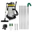 Kit de limpeza de calhas com aspirador prateado de 50L, tubos extensíveis em alumínio e câmara 4K para captura de imagens