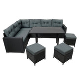 Conjunto de Jardim em Ratã com Sofá de Canto e Mesa em Madeira Sintética – Preto