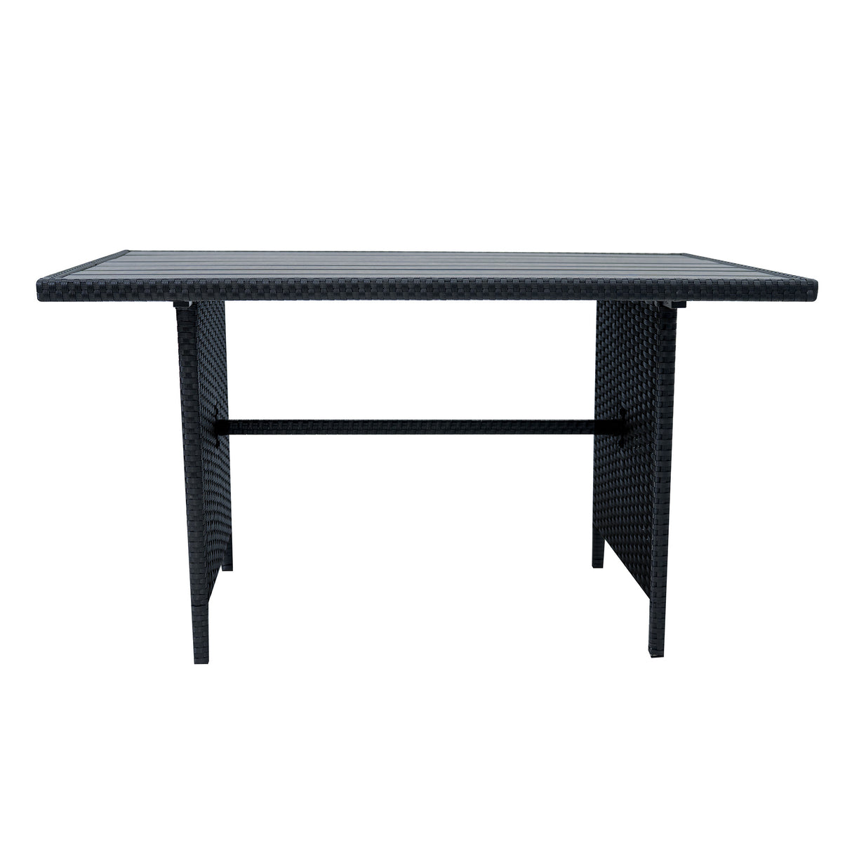 Conjunto de Jardim em Ratã com Sofá de Canto e Mesa em Madeira Sintética – Preto
