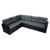 Conjunto de Jardim em Ratã com Sofá de Canto e Mesa em Madeira Sintética – Preto