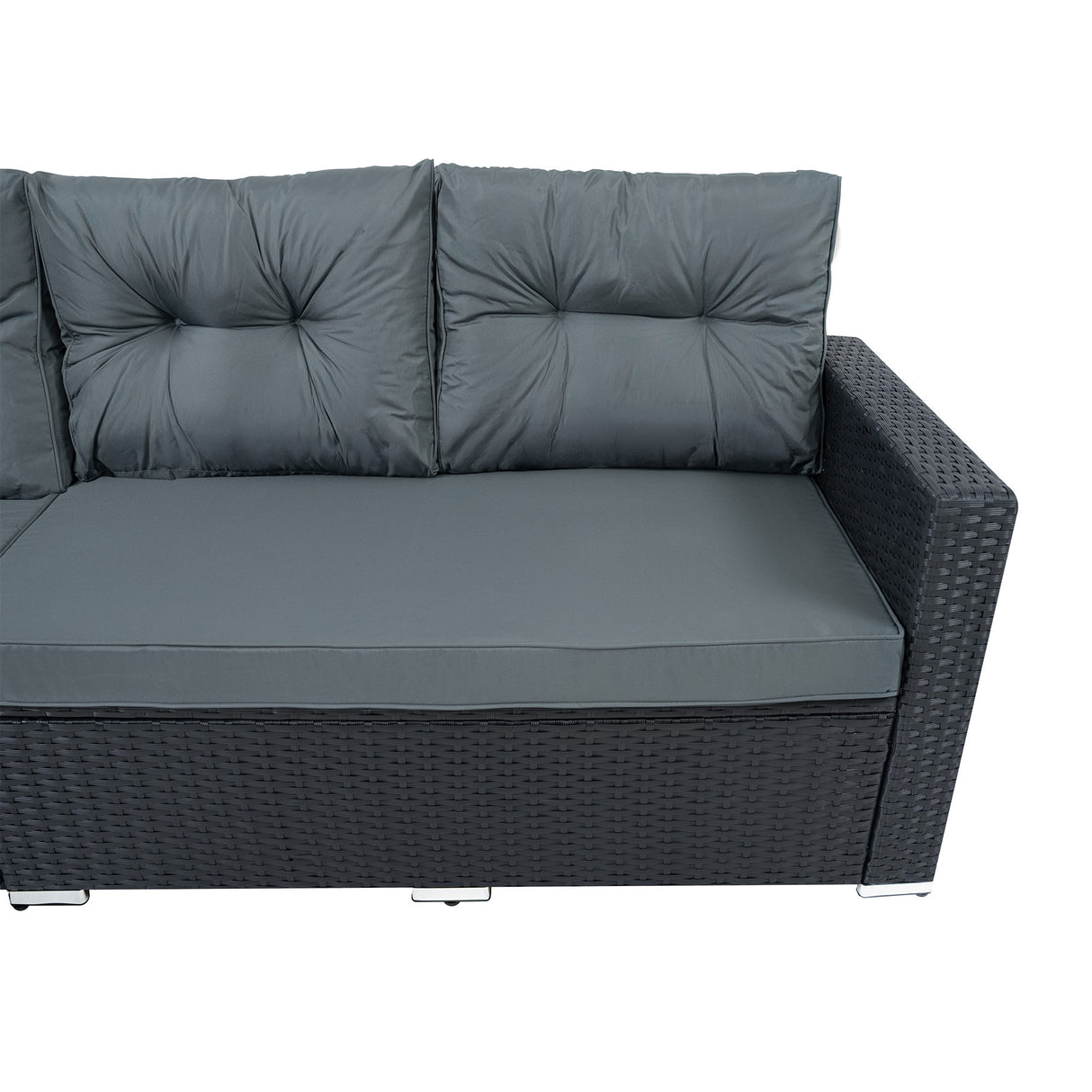 Conjunto de Jardim em Ratã com Sofá de Canto e Mesa em Madeira Sintética – Preto