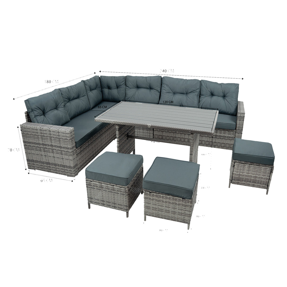 Conjunto de Jardim em Ratã com Sofá de Canto e Mesa em Madeira Sintética – Cinzento