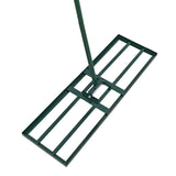 Nivelador de relva de 100 cm em verde, com estrutura metálica retangular e cabo longo, ideal para nivelar gramados e terrenos