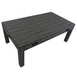 Mesa de jogos 7 em 1 cinza com acabamento em madeira texturizada, pernas robustas e espaço para armazenamento de dardos e luz LED