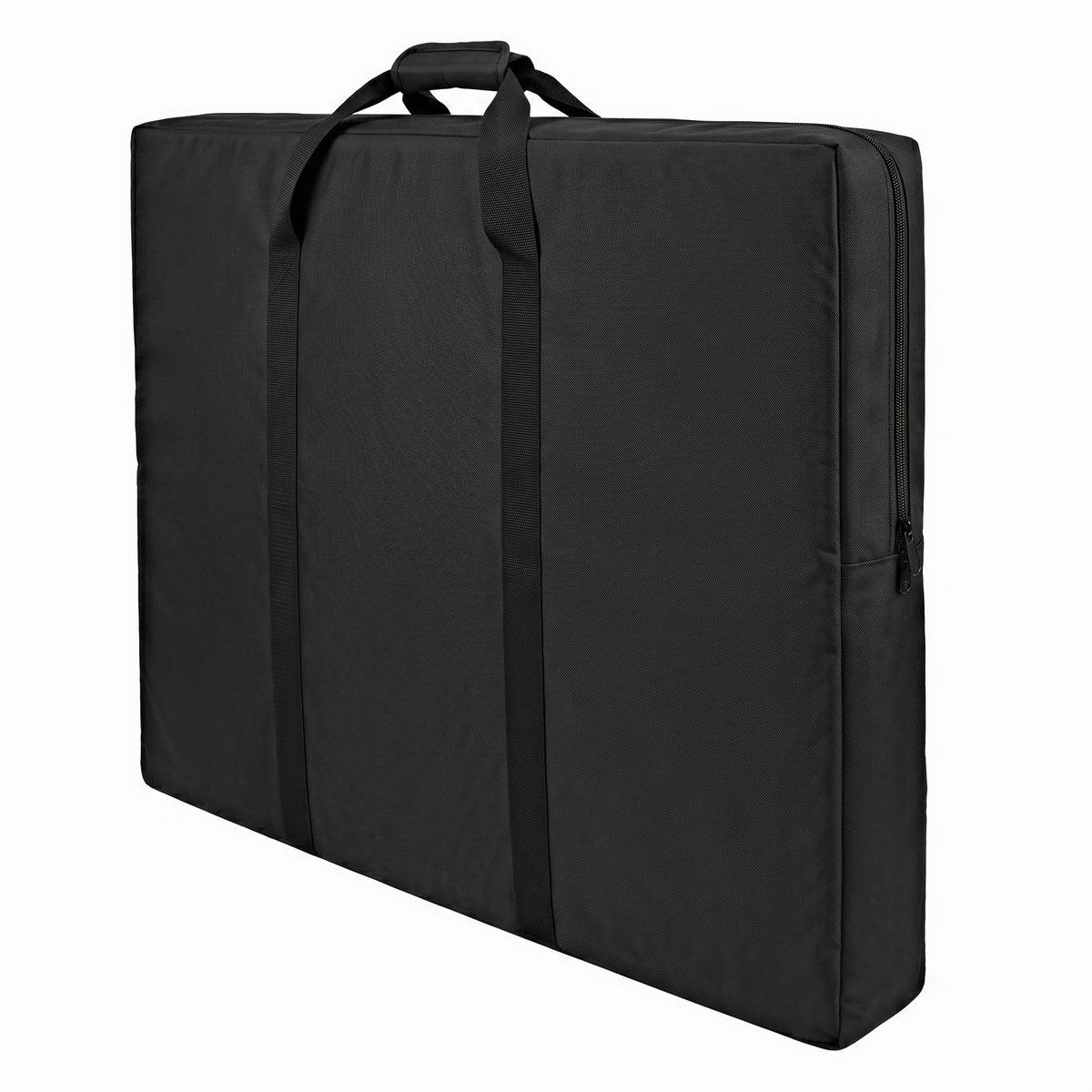 Bolsa de transporte preta, retangular, com alças resistentes e zíper, ideal para guardar e transportar itens com segurança