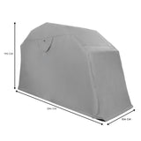 Garagem dobrável para mota grande, cinza, com formato retangular, medidas de 294 cm x 170 cm x 104 cm, ideal para proteção de motos