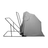 Tenda dobrável cinza com estrutura metálica preta, ideal para eventos ao ar livre, com design compacto e fácil de montar