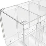 Organizador de acrílico transparente com divisórias retas, ideal para armazenar itens de forma organizada e visível, com acabamento liso