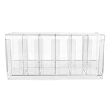 Organizador de acrílico transparente com seis compartimentos, ideal para armazenar itens de forma organizada e visível