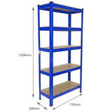 2 x prateleiras de metal azul T-RAX 75cm x 150cm x 30cm