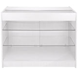 Expositor comercial K1200 em MDF branco com fechadura e prateleira de vidro