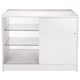 Expositor comercial K1200 em MDF branco com fechadura e prateleira de vidro