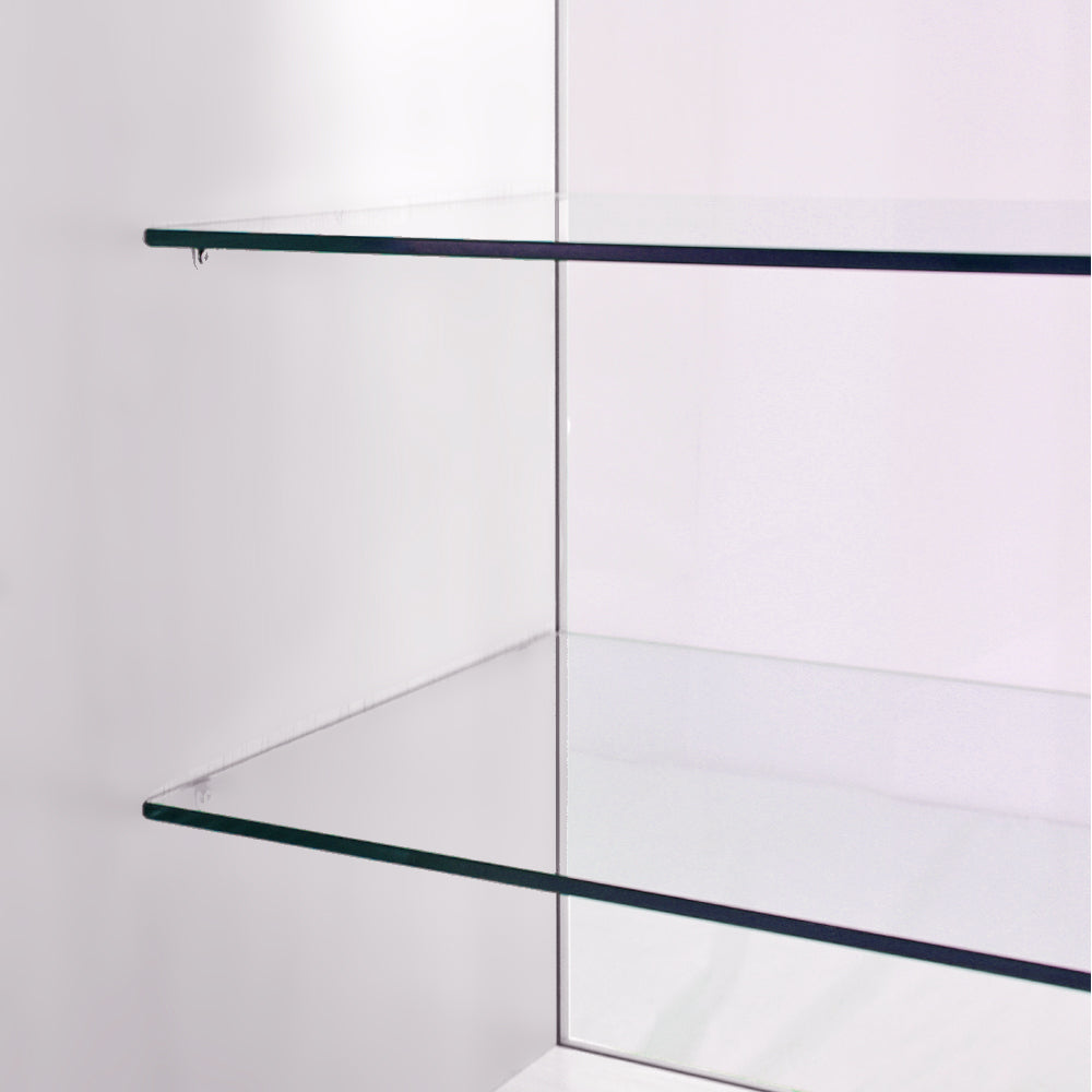 Expositor comercial K1200 em MDF branco com fechadura e prateleira de vidro