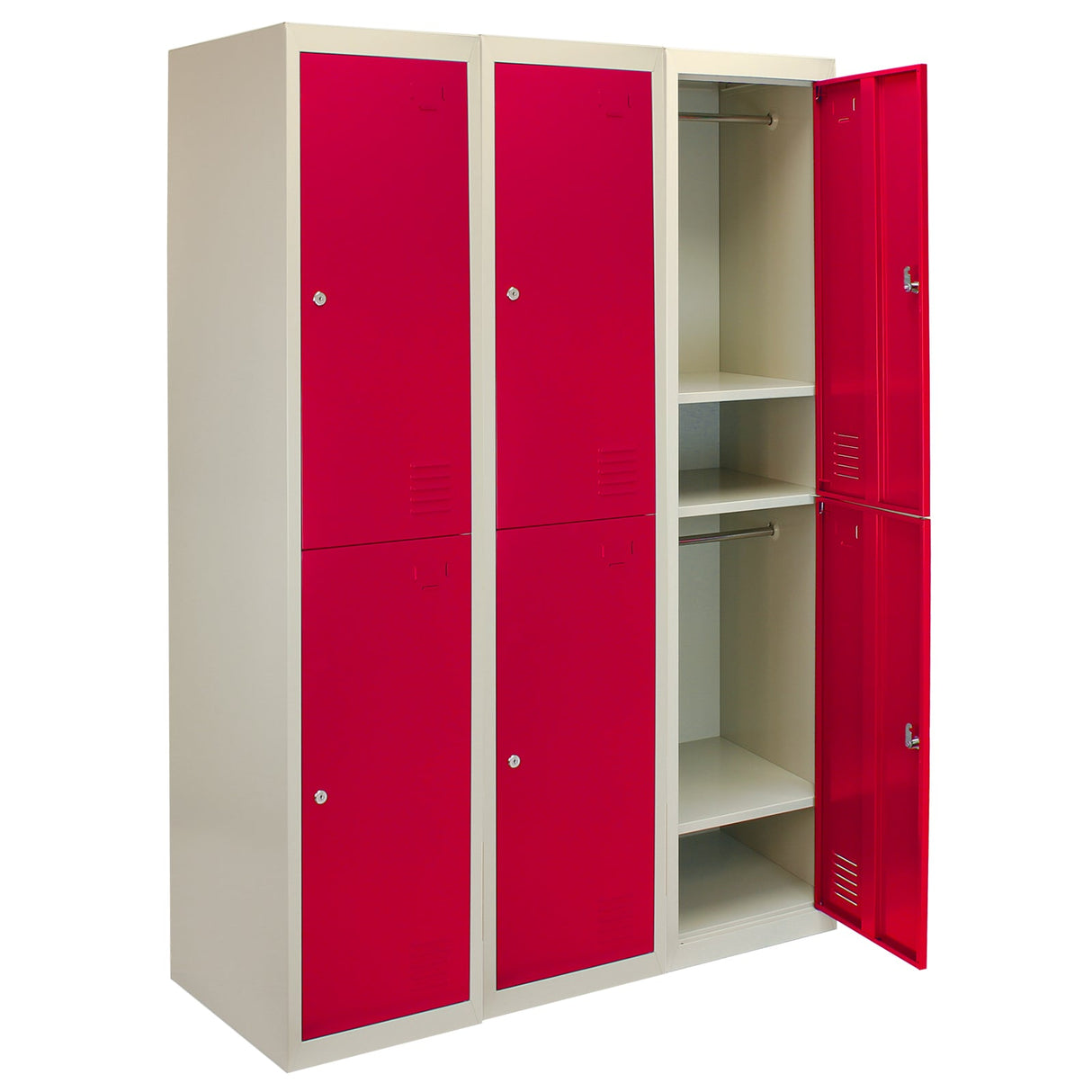 3 Armá rios para Montar com 2 Portas de Aço Vermelho 45cm x 114cm x 180cm