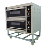 Forno comercial grande para pizza KuKoo com estrutura metálica prateada, duas câmaras de aquecimento e controle digital de temperatura