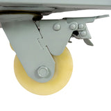 Roda de suporte de forno comercial grande para pizza KuKoo, em material plástico amarelo, com estrutura metálica cinza e mecanismo de travamento