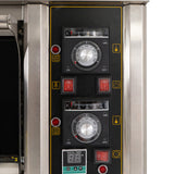 Painel de controle do forno comercial grande para pizza KuKoo, com mostradores analógicos, botões vermelhos e display digital