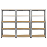 Estantes galvanizadas em aço, com prateleiras de MDF, medindo 90cm x 180cm x 30cm, ideal para armazenamento robusto e organizado