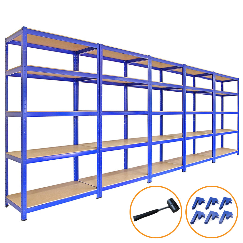 4 x Estanterias T-Rax 90 cm, Conectores de Baía & Martelo - Azul