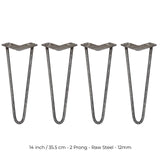 4 Pernas de Forquilha Pernas de SkiSki 35,5cm Aço Natural 2 Dentes 12mm