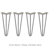 4 Pernas de Forquilha Pernas de SkiSki 30,5cm Aço Natural 3 Dentes 10mm