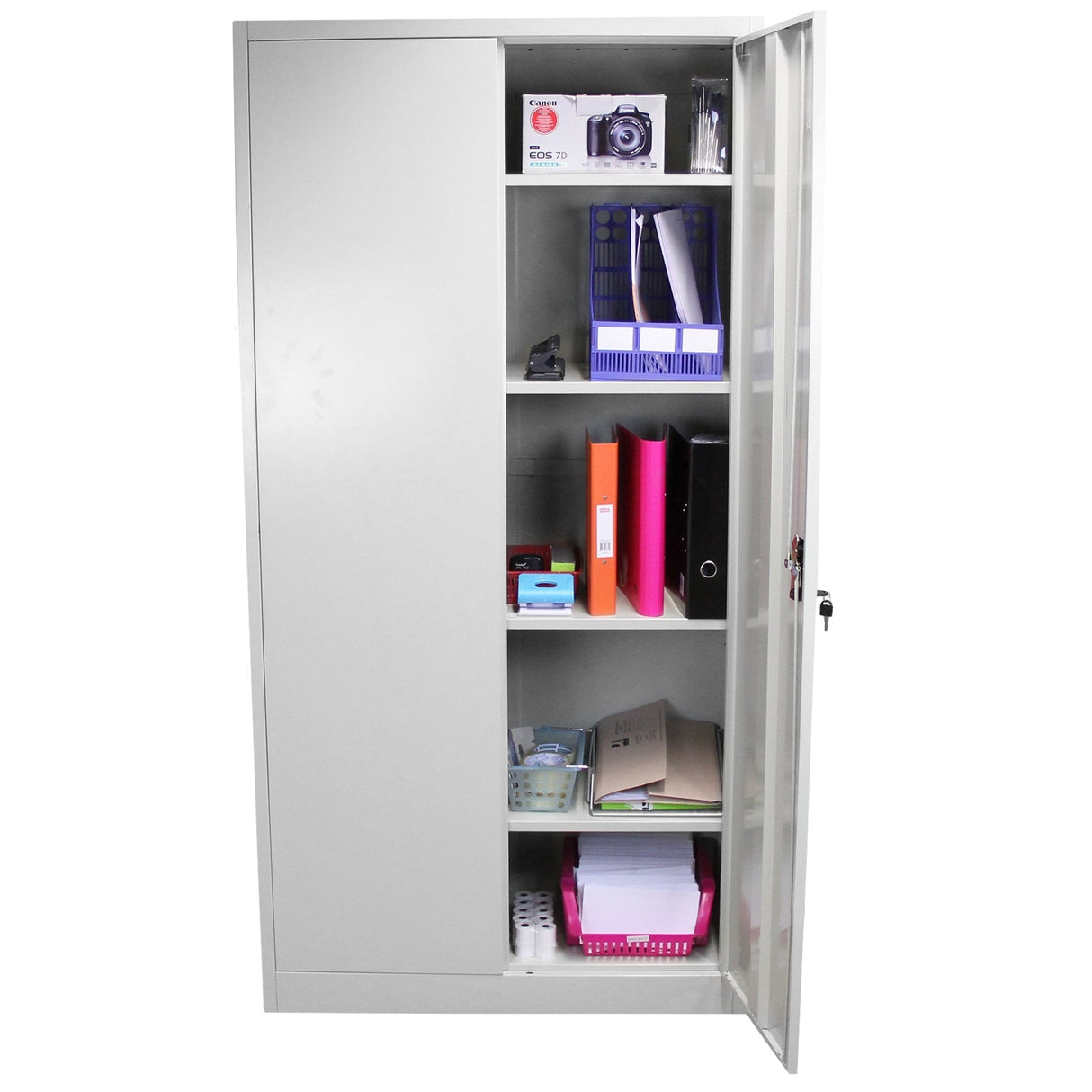 Cómoda de escritório metá lica de 180 cm com 2 portas e 4 prateleiras