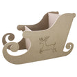 Trenó de Natal em MDF com design elegante, contornos suaves e gravura de rena, ideal para decoração festiva e armazenamento de presentes