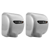 Secador de mãos comercial MAXBLAST em acabamento metálico prateado, com design moderno e logotipo em destaque na frente