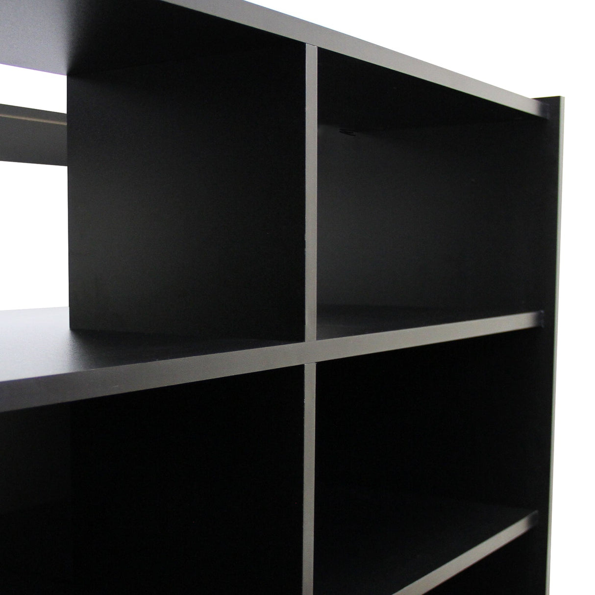 Expositor comercial B1200 com acabamento preto e 6 prateleiras ocultas
