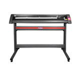 Plotter de recorte de vinil de 1350 mm com suporte, estrutura metálica preta, detalhes em vermelho, design robusto e funcional