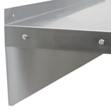 Bancada de aço inoxidável com acabamento polido, prateleiras de parede, ideal para catering, resistente e fácil de limpar